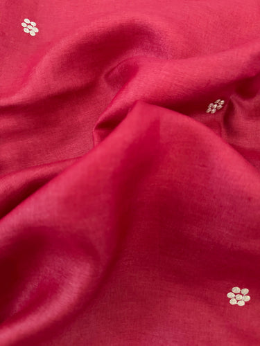 Lightweight Pure Tussar Silk Saree | Zardosi Pita Zari Work | Maroon | Hand Embroidery | Ships from California